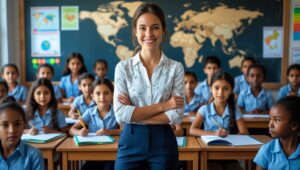 a young teacher teaching in class